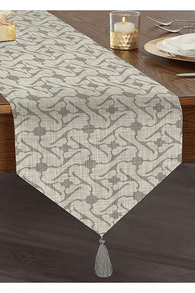 Realhomes Alergăr decorativ triunghiular din chenille, cu desen abstract pe fundal colorat din denim