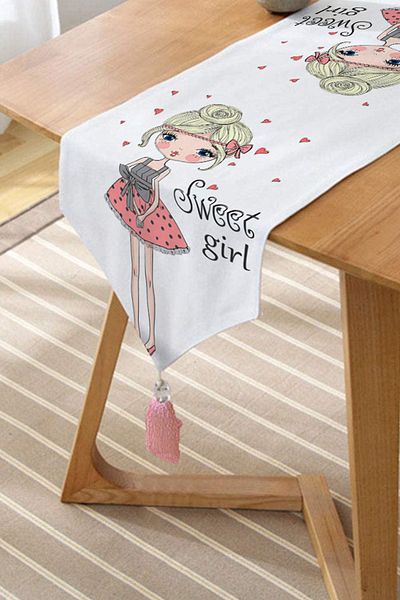 Realhomes Fashion Girl Digital Printed Modern Tasseled Chenille Triangle Runner