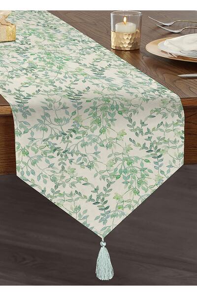 Realhomes Modern Yaprak Motifli Dijital Baskılı Dekoratif Püsküllü Şönil Üçge...