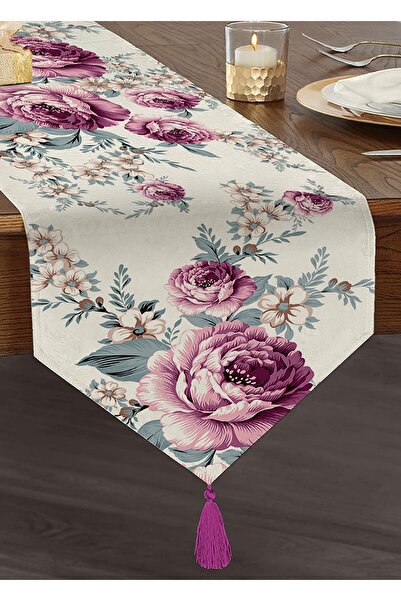 Realhomes Özel Tasarım Dijital Baskılı Dekoratif Püsküllü Şönil Üçgen Runner