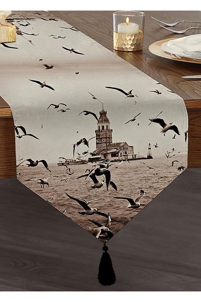 Realhomes Maiden's Tower Digital Printed Decorative Tasseled Chenille Triangle Runner