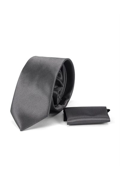 Yage Men's Classic Tie 7 Cm Gray with Self Patterned Handkerchief