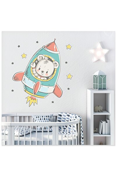 Sticker Sepetim Astronaut, beba, plišani medved i svemirski brod, raketna zid...