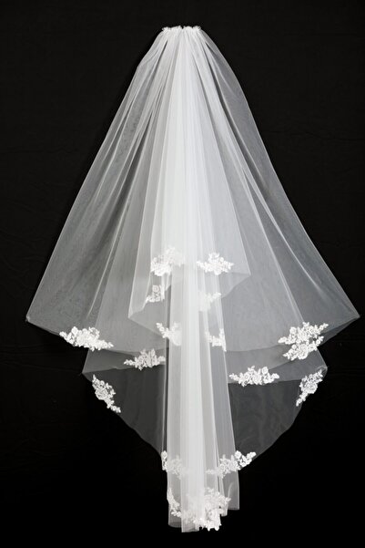 bride in love 1.5 Metre Serpme Dantelli Iki Katlı Duvak
