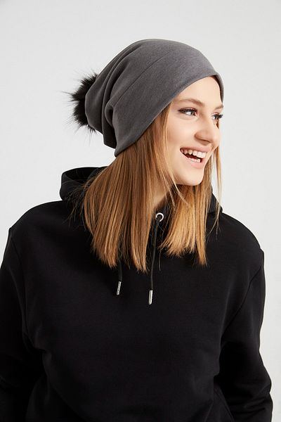 Butikgiz Women's Smoked Pompom Detailed Cotton Thermal Fabric Hat