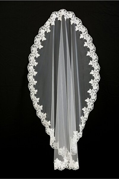 bride in love Kadın Beyaz Dantelli Kısa Duvak