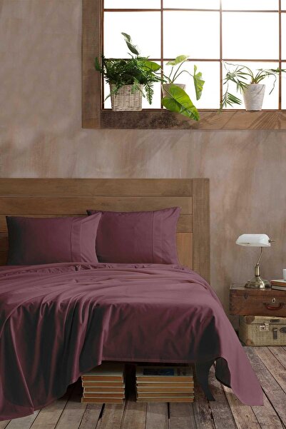Elart Ranforce Çarşaf Seti Çift Kişilik %100 Pamuk 3 Parça (240x260 cm) Mürdüm