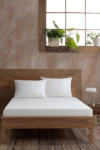 Elart Cream Ranfors Cotton Fitted Single Bed Sheet 100x200cm