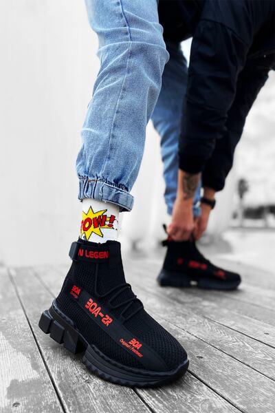 Mida Shoes حذاء رياضي رجالي باللون الأسود والأحمر