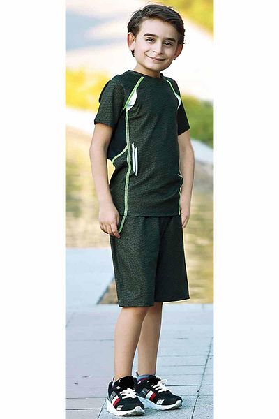 GALLİPOLİ Tricou sport cu mânecă scurtă, alb, kaki, pentru băiat, pantaloni scurți, set de sus și de jos