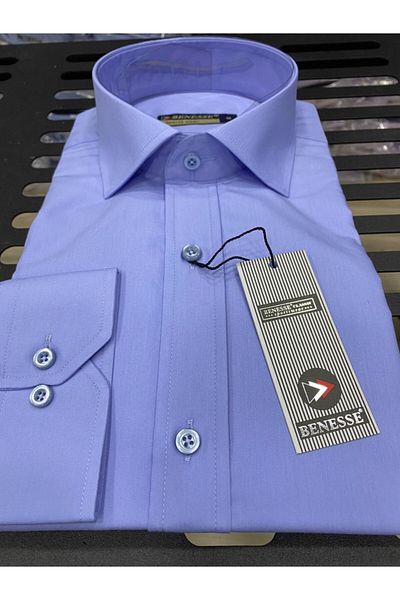BENESSE Slim Fit Απλό γαλάζιο πουκάμισο Dacron