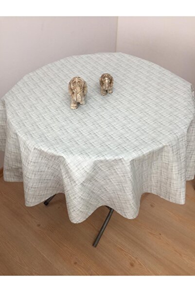 CLK Home مفرش طاولة دائري من القماش الزيتي مبطن باللون الرمادي وقابل للمسح