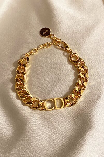 X-Lady Accessories Kadın Gold Cd Harfli  Model Kalın Zincir Bileklik Altın Renk