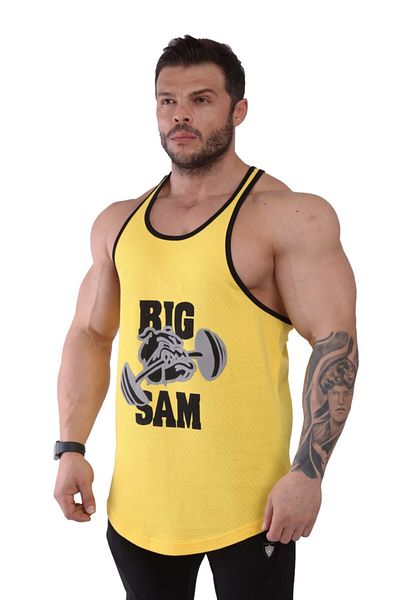 Big Sam قميص داخلي شبكي لتدريب كمال الأجسام أصفر 2296