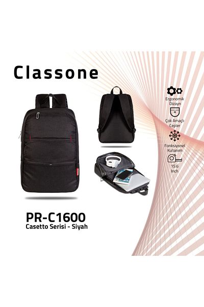 Classone حقيبة ظهر للكمبيوتر المحمول Pr-c1600 Series Wtxpro، قماش مقاوم للماء مقاس 15.6 بوصة - أسود