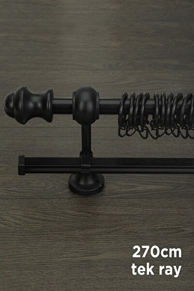 wenthi Siyah Ahşap Rustik Tek Raylı Perde Askısı Venti 270 Cm