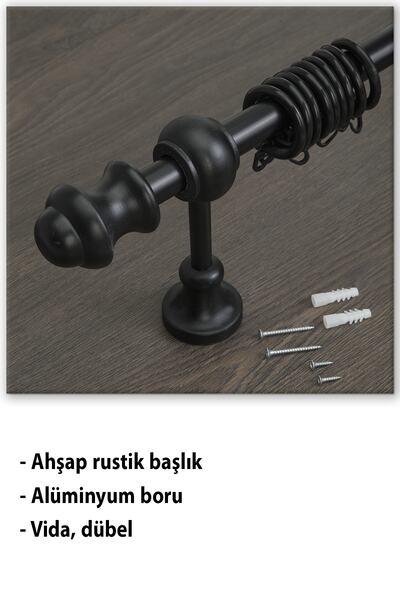 wenthi Siyah Ahşap Rustik Perde Askısı Venti 100 Cm