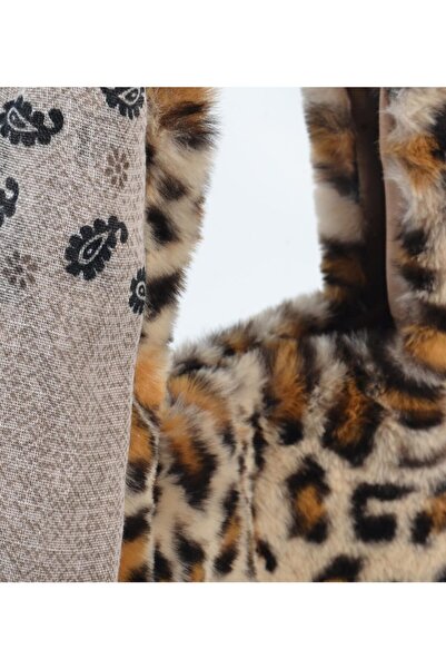 sisa.art Sisaart Poşe Fularlı Şallı Aksesuarlı Leopar Kürk El Ve Omuz Çantası