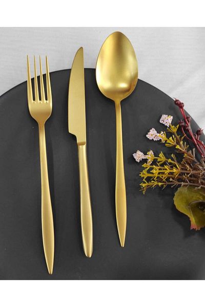BRONDOFF Matte Gold Color Titanium 18 Piece Fork Spoon Set