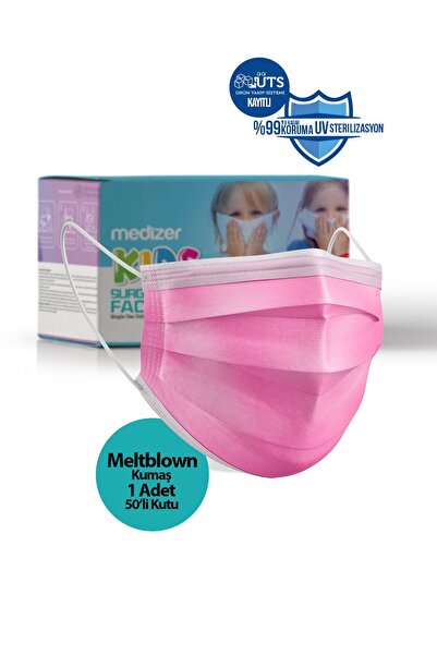 Medizer Pembe 3 Katlı Meltblown Kumaş Full Ultrasonik Cerrahi Çocuk Maskesi 5...