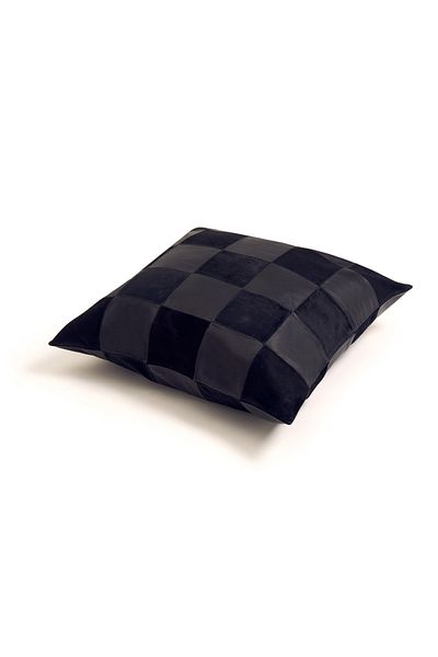 Desa Black Square Leather/Suede Pillow Case