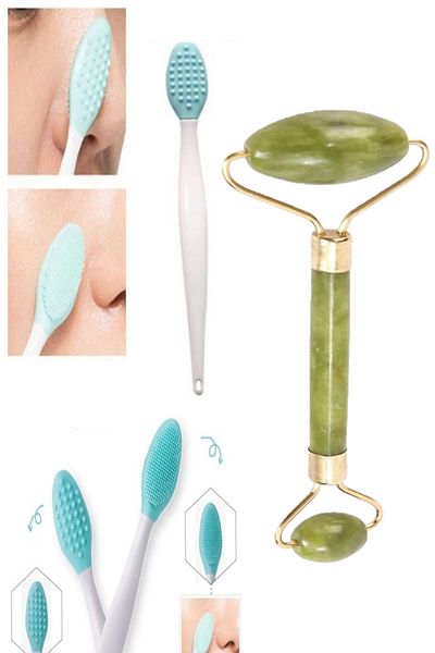 TİNEKE Jade Stone & Nose Blackhead Skin And Facial Cleanser Cleansing Brush Lip Exfoliating Brush Strawberry