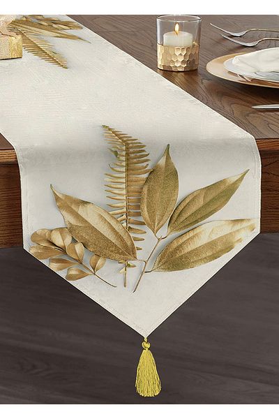 Realhomes Τρισδιάστατα χρυσά φύλλα με μοτίβο μοντέρνα φούντα σενίλ Τρίγωνο Runner