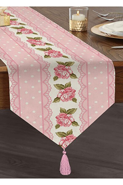 Realhomes Özel Tasarım Dijital Baskılı Dekoratif Püsküllü Şönil Üçgen Runner