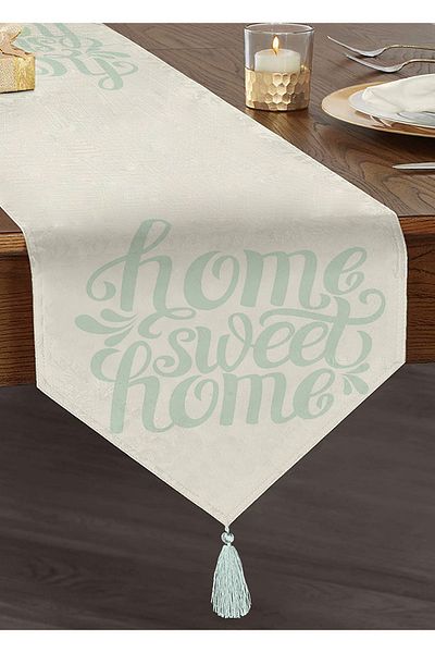 Realhomes Bulut Blue Home Sweet Home Decorativ Tufted Chenille Triunghi Runner