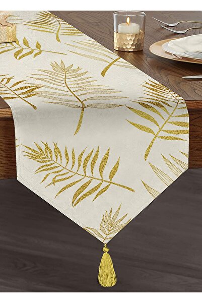 Realhomes Altın Detaylı 3d Yaprak Desenli Modern Özel Tasarım Püsküllü Şönil ...