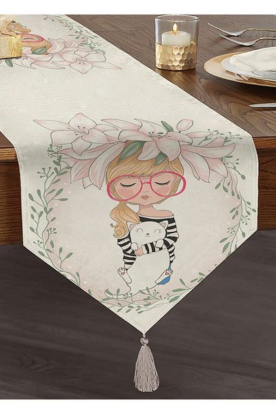 Realhomes Fashion Girl Digital Printed Modern Tasseled Chenille Triangle Runner