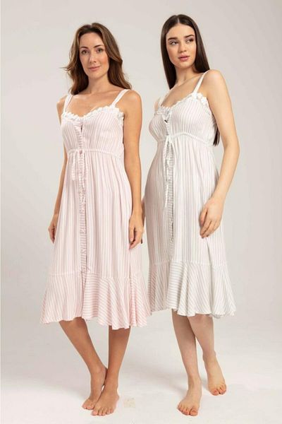 Bone Club Women's Pink Strappy Linen Maternity Nightie 5235