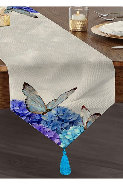 Realhomes Butterfly World Digital Printed Διακοσμητικό Ειδικού Σχεδιασμού Φούντες Chenille Triangle Runner