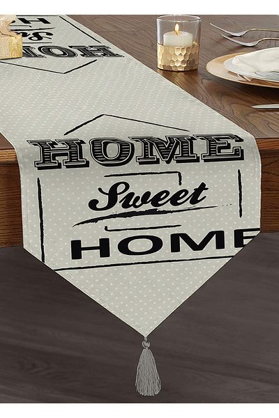 Realhomes Home Sweet Home Ψηφιακή τυπωμένη διακοσμητική φούντα σενίλ Triangle Runner