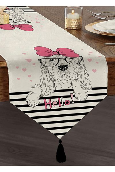 Realhomes Zebra Patterned Digital Printed Decorative Tasseled Chenille Triangle Runner