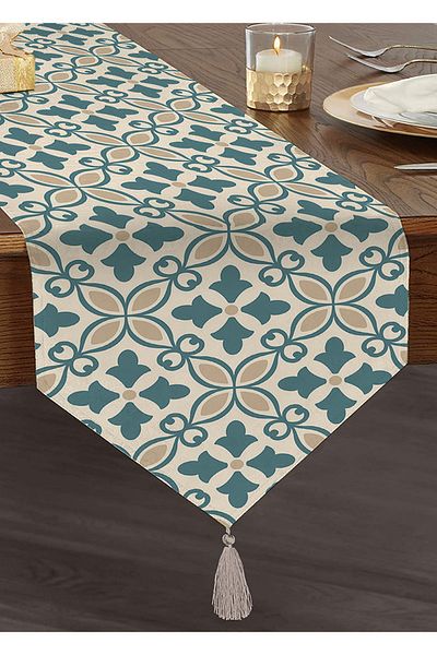 Realhomes Alergăre triunghiular din chenille modern cu smocuri, imprimată digital cu design special Livense