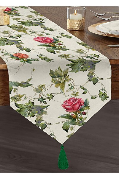 Realhomes كاكي أخضر جرة منقوشة الرقمية المطبوعة شرابة الشنيل مثلث عداء