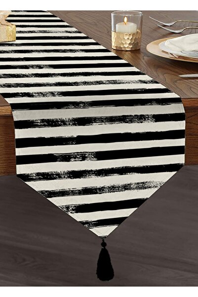 Realhomes Alergăre triunghiulară decorativă modernă, cu smocuri, cu dungi negre