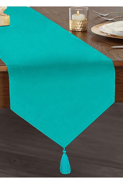 Realhomes Turcoaz Colorat Imprimat Digital Decorativ Design Special Cu ciucuri Chenille Triunghi Runner
