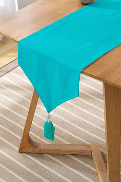 Realhomes Turcoaz Colorat Imprimat Digital Decorativ Design Special Cu ciucuri Chenille Triunghi Runner