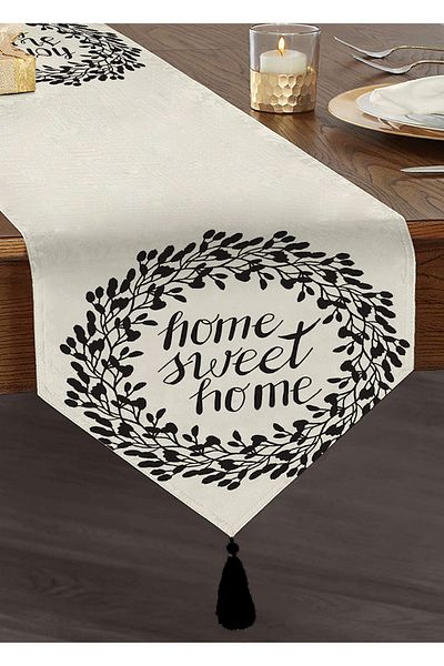 Realhomes Home Sweet Home Ψηφιακή τυπωμένη διακοσμητική φούντα σενίλ Triangle Runner