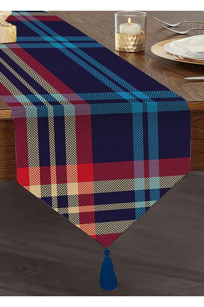 Realhomes Design modern, carouri, geometrice, imprimate digital, chenille triunghi alergător cu ciucuri