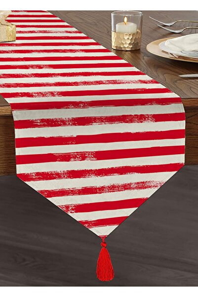 Realhomes عداء مثلث من الشنيل مزخرف بتصميم مخطط باللون الأحمر