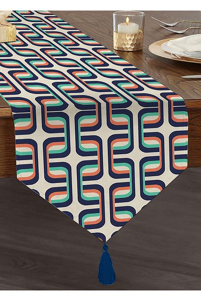 Realhomes Alergăr triunghiular cu ciucuri decorative din chenille cu motiv geometric colorat