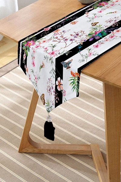 Realhomes Mıda Summer Special Series Digital Printed Modern Tasseled Chenille Triangle Runner