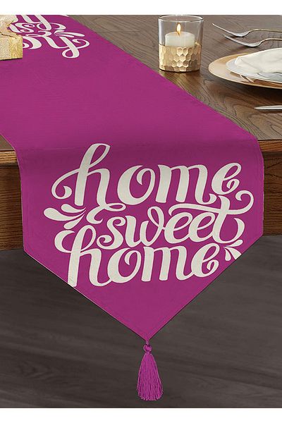 Realhomes Home Sweet Home Ψηφιακή τυπωμένη διακοσμητική φούντα σενίλ Triangle Runner
