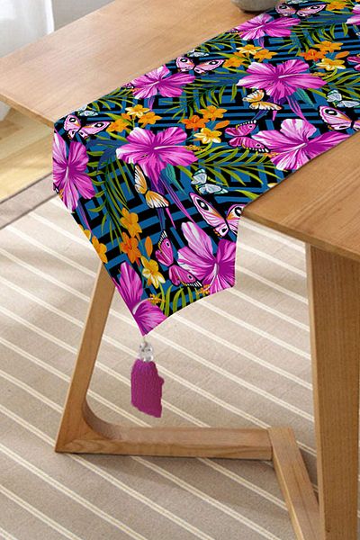 Realhomes Flori geometrice cu fundal albastru Design modern Design special Alerg triunghi din chenille