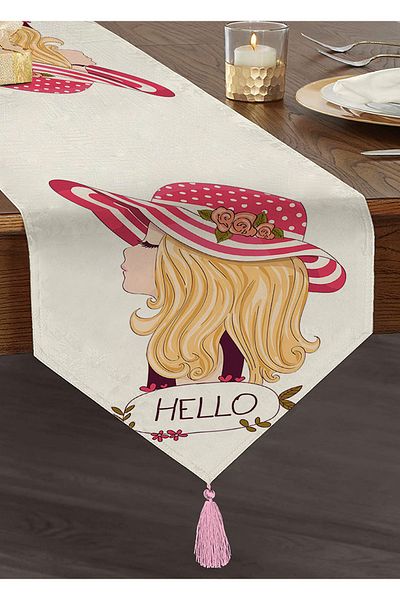 Realhomes Fashion Girl Digital Printed Modern Tasseled Chenille Triangle Runner