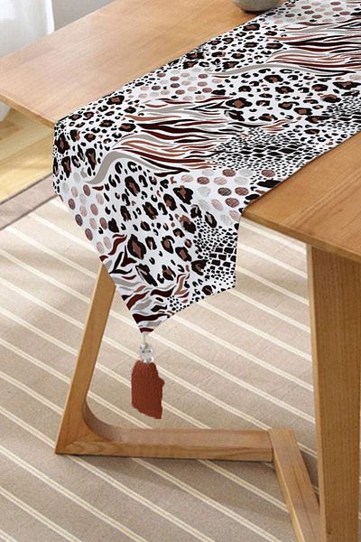 Realhomes Leopard Printed Ikat Patterned Modern Tasseled Chenille Triangle Runner