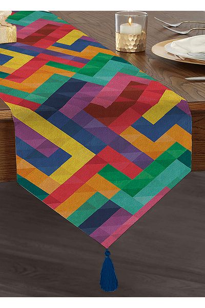 Realhomes Model geometric colorat imprimat digital Design special cu ciucuri Chenille Triunghi Runner